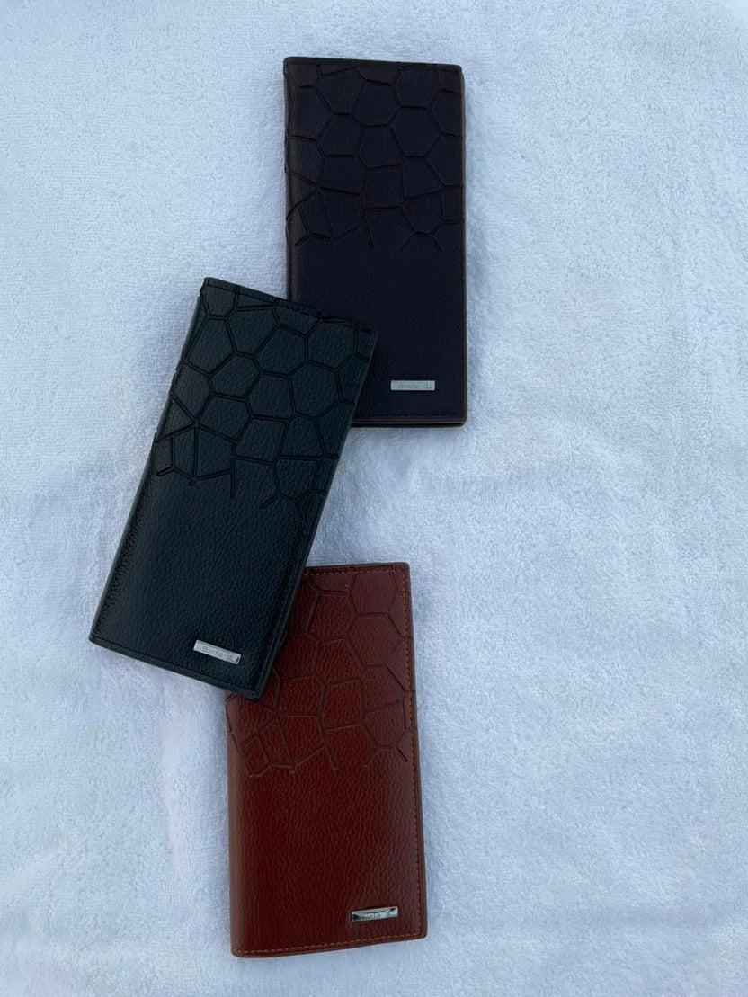 Men's Long Bifold Leather Wallet | Geometric Embossed Design |