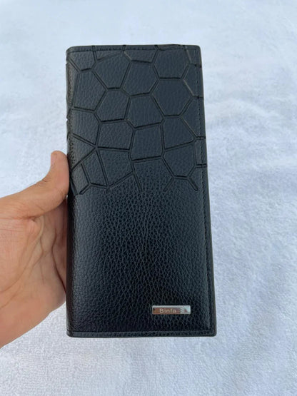 Men's Long Bifold Leather Wallet | Geometric Embossed Design |